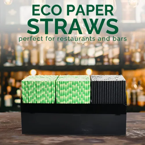 Miniatura 4 de [1000 unidades] Pajitas de papel de bambú verde para beber, 7.75 x 0.24 pulgadas, 100% biodegradables