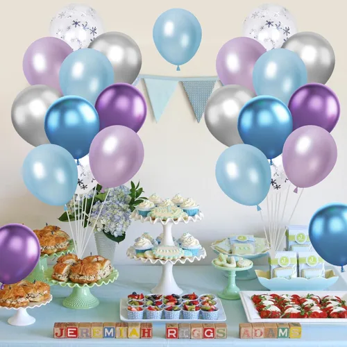 Miniatura 6 de Globos de Frozen, morados, azules, blancos y plateados, 12 pulgadas, copo de nieve, para niña, suministros de fiesta temática, temática de nieve