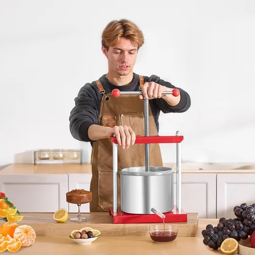 Miniatura 8 de VEVOR Prensa de vino de frutas de 1.6 galones/6L, 2 barriles de acero inoxidable, máquina manual de jugo, tintura de sidra, manzana, uva, miel, Rojo