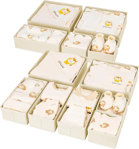 DIMJ Organizador de cajones para ropa, paquete de 12 unidades, organizadores plegables para bebé, organizador de almacenamiento y cómoda para Beige