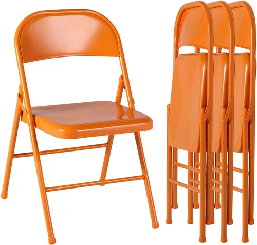 Miniatura 12 de VECELO Juego de 4 sillas plegables de metal, marco de acero con doble bisagra, fácil de plegar y apilar, para oficina, cocina, comedor, boda, patio