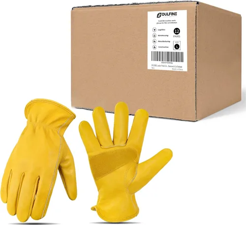Miniatura 12 de DULFINE Cowhide Leather Work Gloves for Men & Women, Reinforced Durable Gardening Gloves, Puncture & Cut Resistant Dorado - Clásico