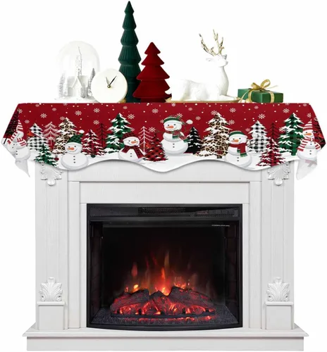 Miniatura 9 de Bufanda de repisa de Navidad de 60 x 17 pulgadas, decoración de chimenea de Papá Noel de Navidad color negro, cubierta de mantel de invierno