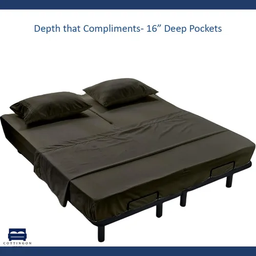 Miniatura 5 de Juego de 4 sábanas de cama King con cabeza flexible Cottingon, sábanas superiores divididas de 34 pulgadas para camas ajustables Sleep Number, 100%