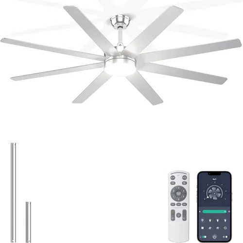Miniatura 16 de Ventiladores de techo de 60 pulgadas con luces – Moderno ventilador de techo negro con control remoto/aplicación, regulable, silencioso ventilador