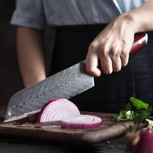 Miniatura 7 de YARENH Santoku - Cuchillo de chef de acero Damasco de 7 pulgadas, 67 capas, afilado de larga duración, resistente al óxido, cuchillo de cocina