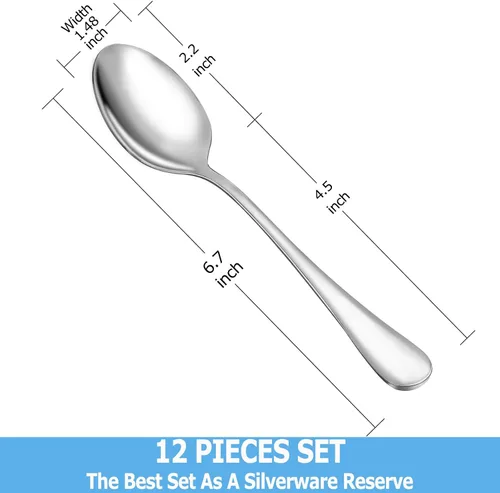 Miniatura 2 de Juego de 12 cucharaditas, cucharas de té de acero inoxidable de grado alimenticio, cuchara pequeña duradera, cuchara de postre de metal, cubiertos