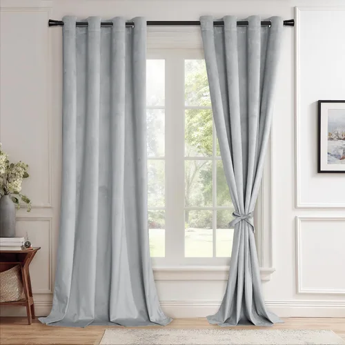 Miniatura 13 de JIUZHEN - Cortinas de terciopelo gris de 63 pulgadas opacas para sala de estar - Cortinas gruesas de terciopelo con ojales para ventana