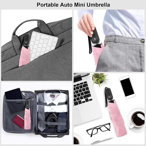 Miniatura 77 de LEAGERA Paraguas de viaje compacto para bolso, mango plano, impermeable para lluvia ligera