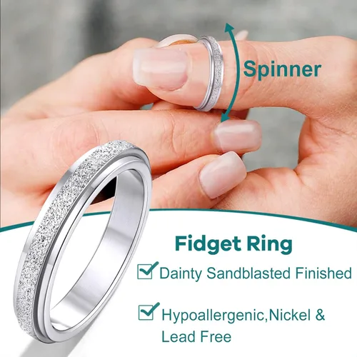 Miniatura 4 de Supcare Anillos antiestrés para mujer de 4/6/0.315 in para la ansiedad, anillo de pulgar con chorro de arena, regalo para mujeres, talla 7-14