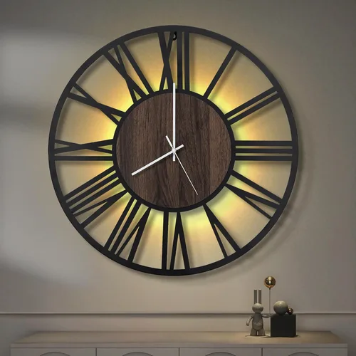 Miniatura 20 de LEIKE Relojes de pared a pilas con control remoto, luz nocturna, silencioso, sin tictac, reloj de madera grande rústico moderno para sala de estar