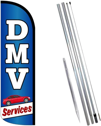 Vista Flags DMV Services Z0PS0GSV76 - Bandera de plumas sin viento prémium (bandera de 11.5 pies de alto, asta de bandera de 15 pies de alto, estaca