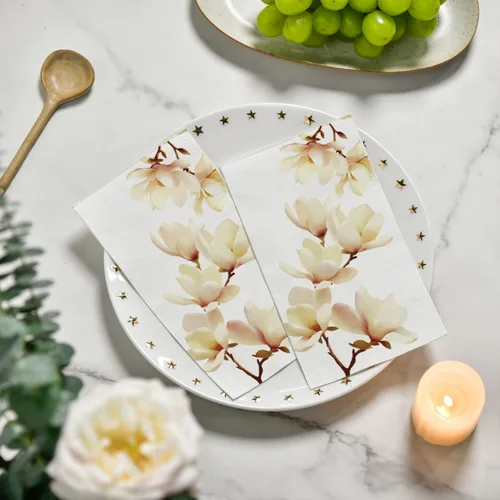 Miniatura 3 de Horaldaily 100 servilletas decorativas de papel desechables para invitados, toalla de mano Magnolia Grandiflora para fiesta, almuerzo, cena, cocina
