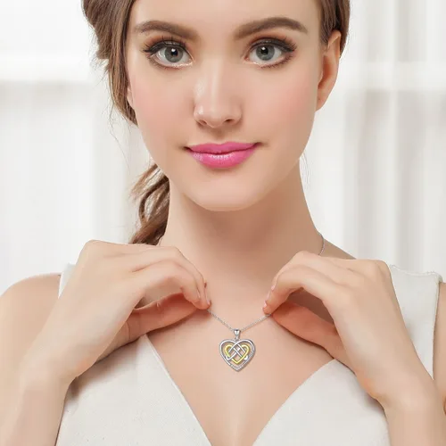 Miniatura 2 de LWXIE Diamond Heart Necklace 925 Sterling Silver Sea Turtle Flamingo Fox Rose Flower Mushroom Frog Teddy Bear Gymnast Butterfly Feet Three Hearts