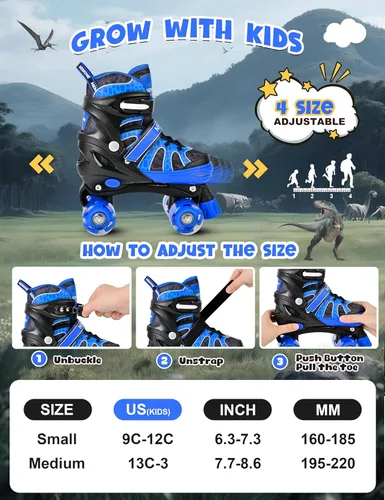 Miniatura 4 de NEMONE - Patines de sirena con ruedas iluminadas y 4 tamaños ajustables para niñas, azul y morado, para niños pequeños, para principiantes, de B