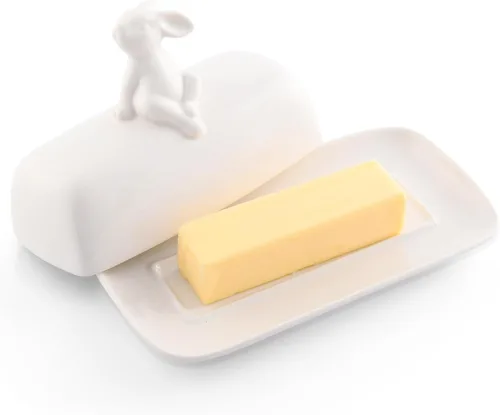 Miniatura 4 de Arthur Court Plato de mantequilla de conejito de cerámica blanca, se adapta a todos los tamaños de mantequilla, duradero y fácil de limpiar, añade