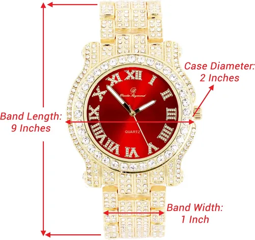Miniatura 82 de Charles Raymond Bling-ed Out Ultimate Hip Hop Royalty Reloj para hombre con número romano de fácil lectura o indicadores de tiempo de diamantes