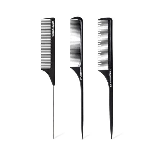 Peines de cola de rata, 3 piezas, peines de cola de rata, peine de dientes finos de metal, peine desenredante para mujeres, niñas (negro)