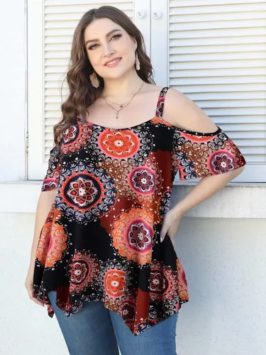 Miniatura 5 de LARACE Blusas de Hombros Descubiertos para Mujeres Ropa de Verano Tirantes Espagueti Túnica Camisas Holgadas Asimétricas Talla Grande Blusa
