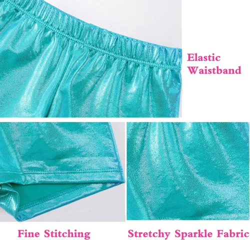 Miniatura 5 de BYONEME Pantalones cortos de gimnasia para niñas, pantalones cortos deportivos con purpurina brillante