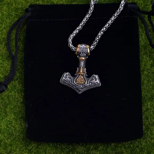 Miniatura 7 de LANGHONG Collar de martillo de Thor vikingo nórdico Mjolnir para hombre, joyería de talismán