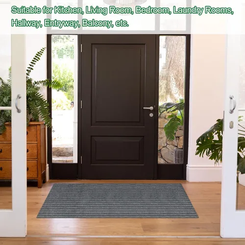 Miniatura 6 de HARFINGTON Runner Rugs - Alfombra antideslizante para interiores y exteriores, tapete lavable con superficie a rayas para pasillo, balcón, Gris