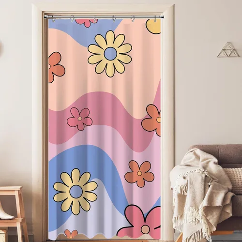 Miniatura 25 de Cortina de ducha pequeña para casa rodante, tamaño medio, estilo retro de los 70, con flores bonitas, estética abstracta de margaritas, decorativa