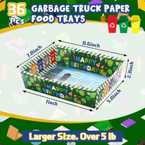 Miniatura 3 de Mifoci 36 piezas de basura para camiones de basura, decoraciones de fiesta de cumpleaños, bandejas de papel de alimentos de 5 libras, bandeja