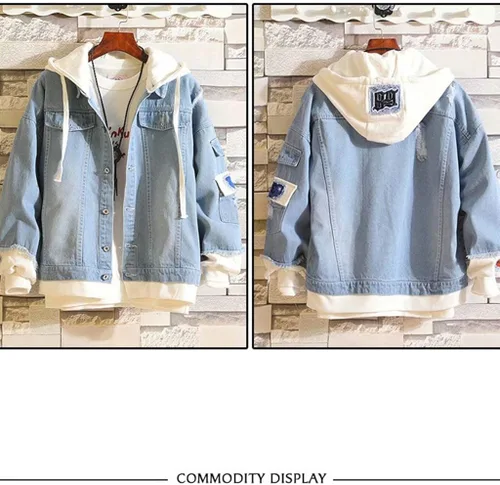 Miniatura 2 de KPOP Chaqueta de mezclilla Rapper con estampado de amor de moda deportiva con capucha