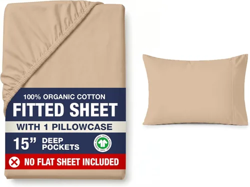 Miniatura 19 de LANE LINEN Juego de 2 piezas con sábana bajera 100% algodón orgánico tamaño individual y 1 funda de almohada, tejido de percal ligero, ultra suave