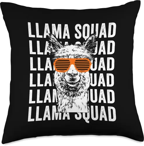 Miniatura 4 de Llama Squad Crew Funny 80s 90s Sunglasses Llama Lovers Throw Pillow