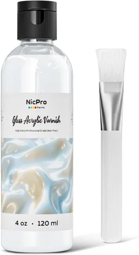 Nicpro Barniz Brillante para Pintura Acrílica 4oz, Sin Amarilleamiento, No Tóxico, Anti-Agrietamiento, Barniz Acrílico Transparente para Artistas