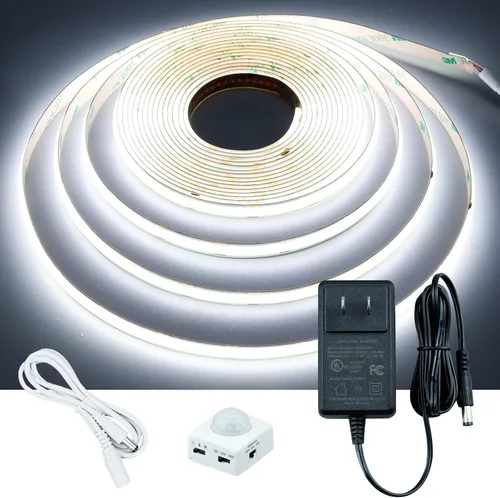 GOMING Tira de luz LED COB con sensor de movimiento 5M (16.4 pies) Blanco frío 6000K 3 modos de iluminación 3 modos de temporización de apagado 3