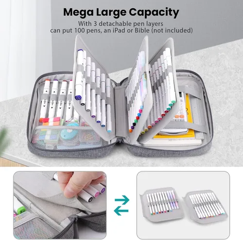 Miniatura 2 de Estuche organizador grande para lápices, tamaño XXL, capacidad extra grande, multifuncional, impermeable, portátil, para artistas, oficina, funda