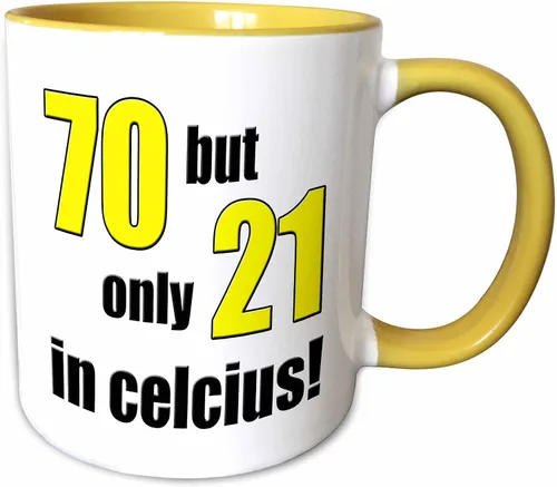 Miniatura 7 de 3dRose 70 but only 21 in Celsius. Yellow. 11oz Two-Tone Black Mug