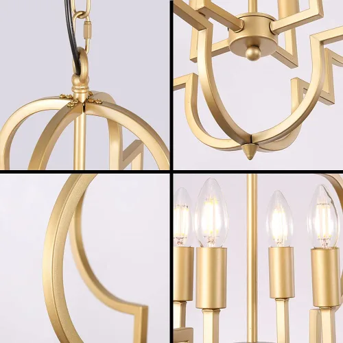 Miniatura 7 de Wellmet Lámpara de araña Orb Dorada, 4 luces, estilo vela, geométrica, para comedor, vestíbulo, entrada, pasillo, comedor y sala de estar, 22.4