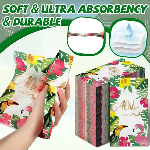 Miniatura 5 de Spiareal 200 servilletas tropicales hawaianas Aloha Luau de verano desechables para fiestas, servilletas florales para invitados, toallas de mano