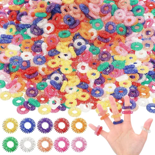 Nuogo 500 anillos de acupresión para dedos sensoriales con pinchos, para aliviar el estrés, juguetes sensoriales para adolescentes y adultos, masaje