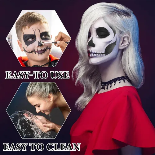 Miniatura 5 de Pintura corporal blanca y negra, paleta de maquillaje SFX con pinceles, paleta de pintura de crema a base de aceite, kit de maquillaje de Halloween