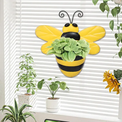 Miniatura 6 de Macetero de Pared de Metal Abeja Maceteros de Pared Montados Maceta Pequeña con Drenaje para Interior Exterior Macetero Colgante Estilo Granja