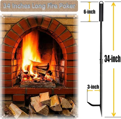 Miniatura 4 de Póquer de fuego para hogueras, póker resistente de acero sólido de 34 pulgadas, diseño extraíble portátil para hogueras, chimeneas al aire libre