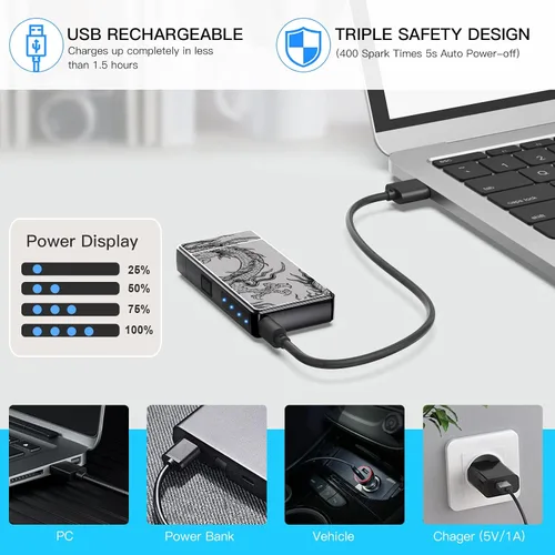 Miniatura 5 de Encendedor eléctrico, recargable por USB, arco de plasma, resistente al viento, sin llama, electrónico, sin butano, mini encendedor para velas