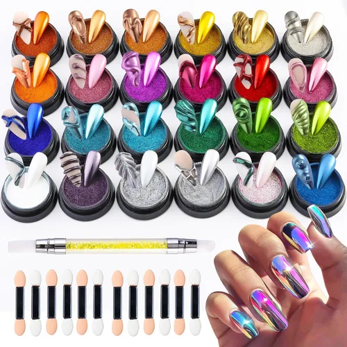 Miniatura 9 de Polvo de uñas cromado, 12 colores, polvo cromado metálico para uñas, efecto espejo, rojo neón, verde, azul, morado, cromo, pigmento extra fino