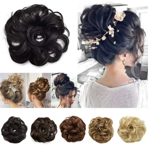 Miniatura 3 de Extensiones de cabello sintético ondulado estilo francés para mujer (#R18/22, castaño ceniza claro y castaño caoba)
