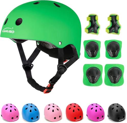 Miniatura 14 de KAMUGO - Casco ajustable para niños, con equipo de protección deportiva, rodilleras, coderas, muñequeras para niños de 2 a 8 años, para niños y Rosa