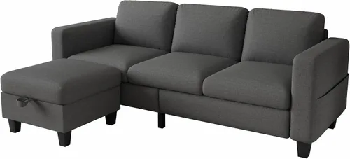Miniatura 8 de Grzyhem Camillas seccionales para sala de estar, sofá convertible en forma de L, sofá moderno de lino gris de 3 plazas, sofás de 78 pulgadas