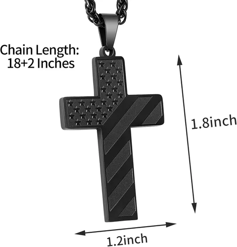 Miniatura 5 de DuoDiner Collar de cruz de 18+2 pulgadas, versículo de la Biblia, cadena colgante de bandera estadounidense de acero inoxidable para hombre, regalo