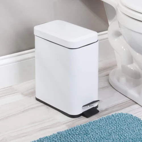 Miniatura 2 de mDesign - Cubo de basura rectangular de acero, pequeño, de pedal, 5 litros, para baño, tocador, recámara, cocina, sala de manualidades, oficina