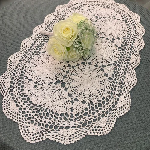 USTIDE Camino de mesa ovalado de ganchillo hecho a mano de 20 x 31.5 pulgadas, tapices de encaje, decoración de mesa de café, sofá, soporte de TV,