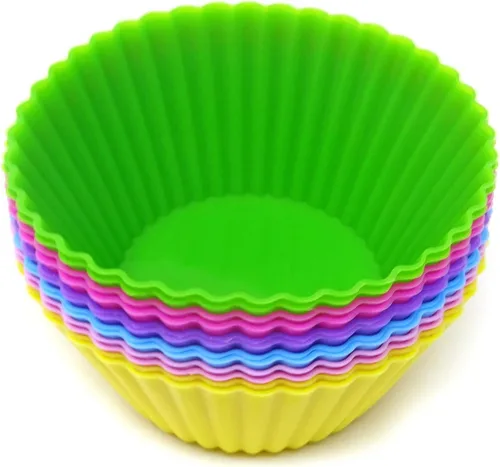 Honbay - Juego de 12 tazas reutilizables de silicona para hornear, tazas antiadherentes para muffins, moldes para cupcakes para hacer magdalenas,